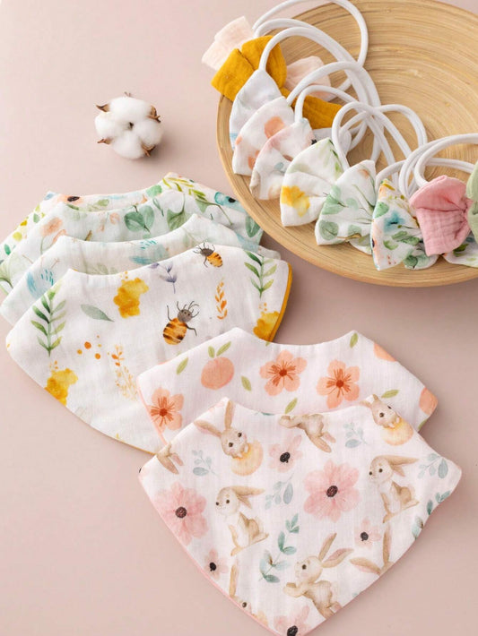 0-36 Months Baby Fashionable Drool Bib And Headband Set, Pink Rabbit Design Navy