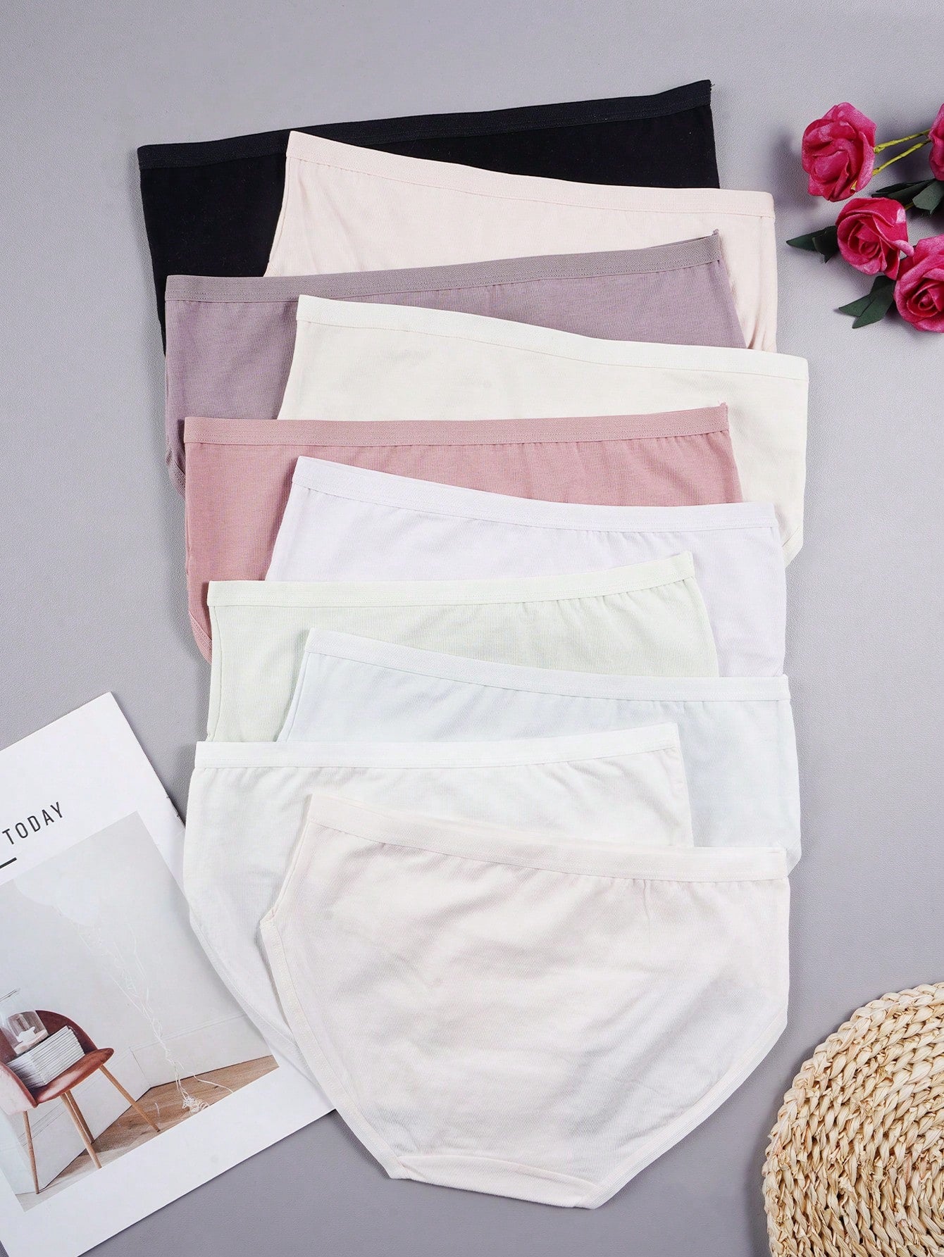 10pcs Pack Young Girls' Basic Bow Decor Solid Color Panties