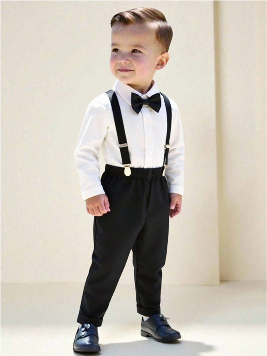 3pcs Baby Boy Formal Gentleman Outfit,White Collar Shirt,Bowknot