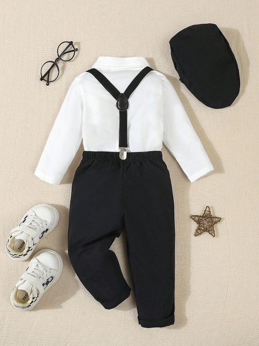 3pcs Baby Boy Formal Gentleman Outfit,White Collar Shirt,Bowknot