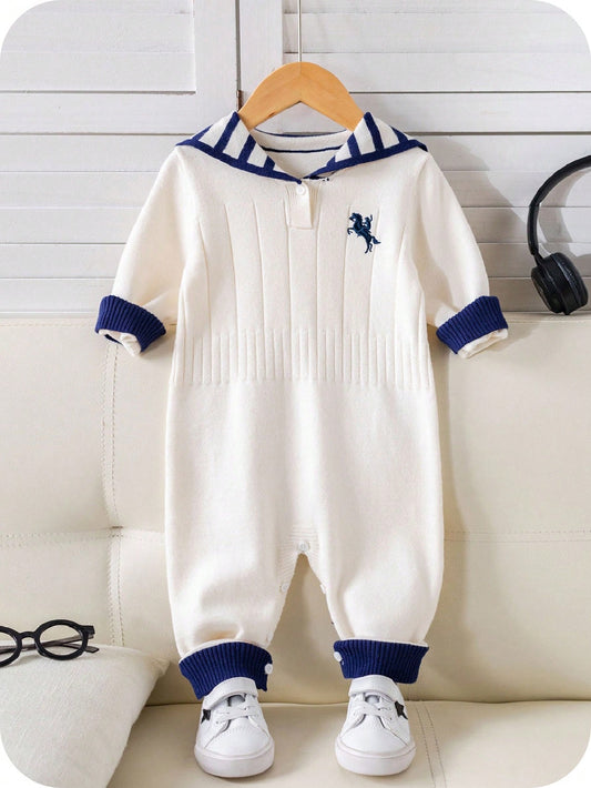Baby Cute Navy Striped Long Sleeve Sweater Romper, Autumn/Winter Baby Clothes Fashion