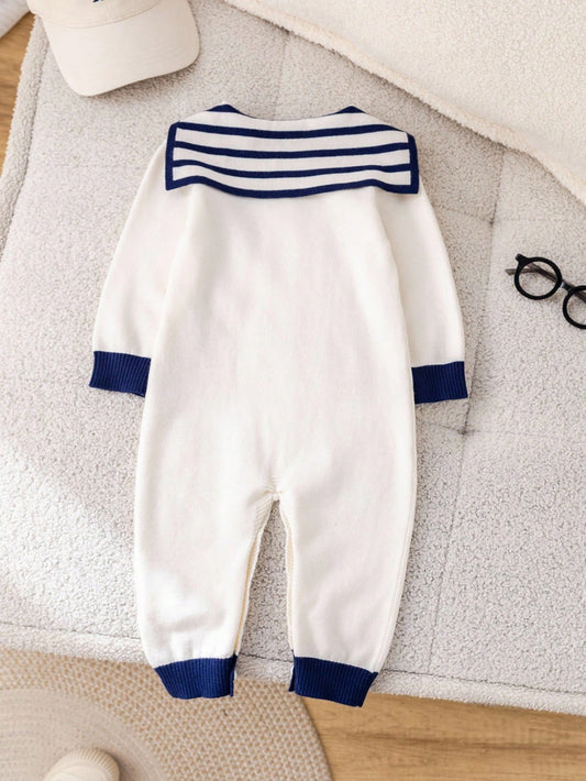 Baby Cute Navy Striped Long Sleeve Sweater Romper, Autumn/Winter Baby Clothes Fashion