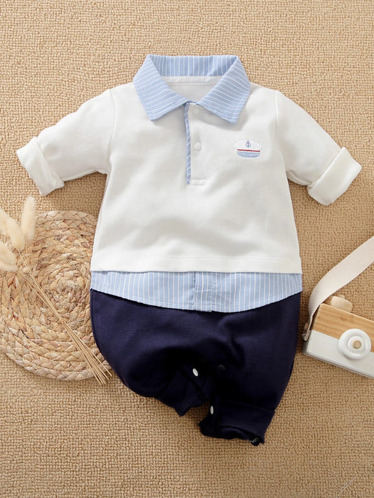 Yierying Baby Boy Half Button Graphic Embroidery 2 In 1 Jumpsuit Multicolor