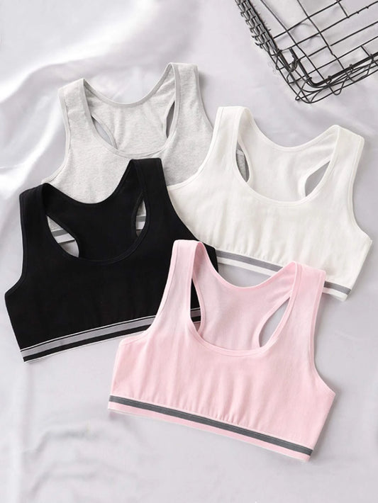Tween Girl 4pcs Striped Trim Bralette Multicolor