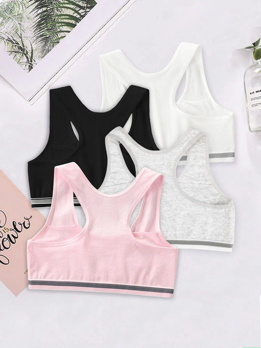 Tween Girl 4pcs Striped Trim Bralette