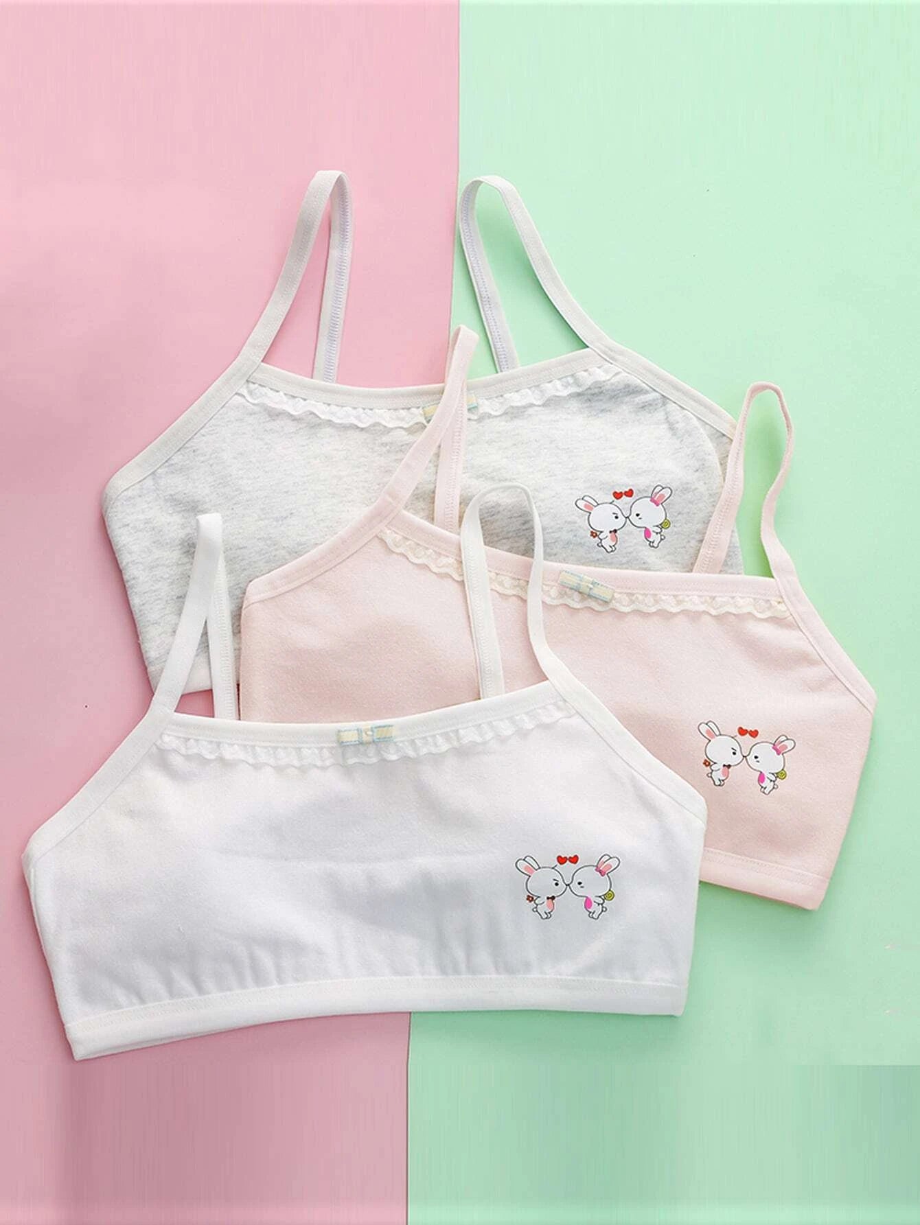 3pcs Tween Girls Wireless Bras Multicolor One-Size