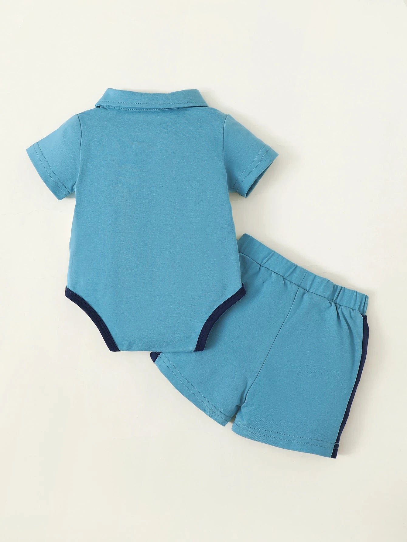 Baby Boys' Colorblocked Polo Collar Short Sleeve Romper And Shorts Set