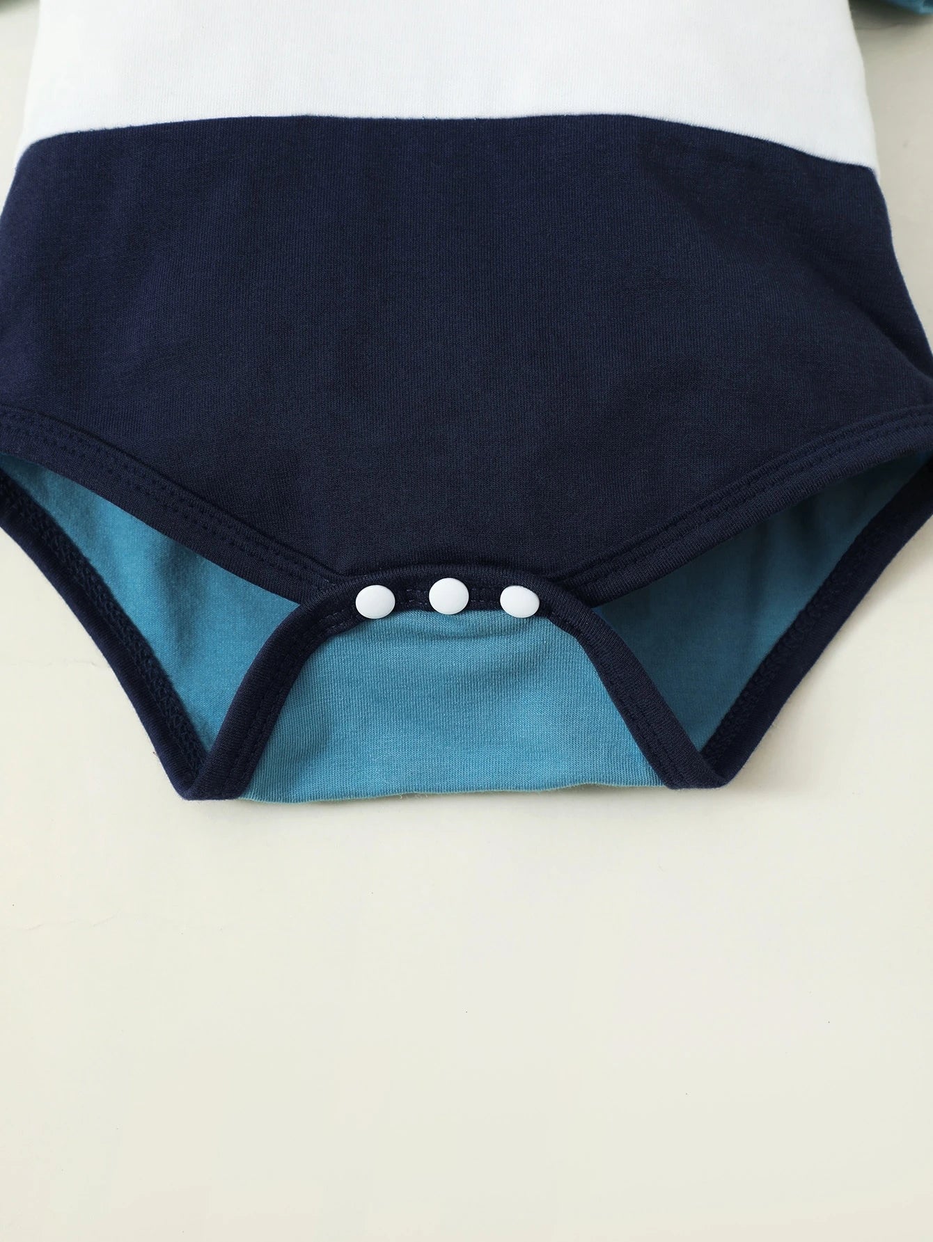 Baby Boys' Colorblocked Polo Collar Short Sleeve Romper And Shorts Set