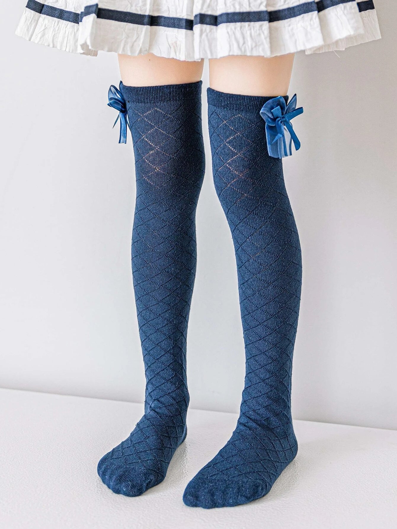1pair Toddler Girls Bow Decor School Over The Knee Socks For Daily Life