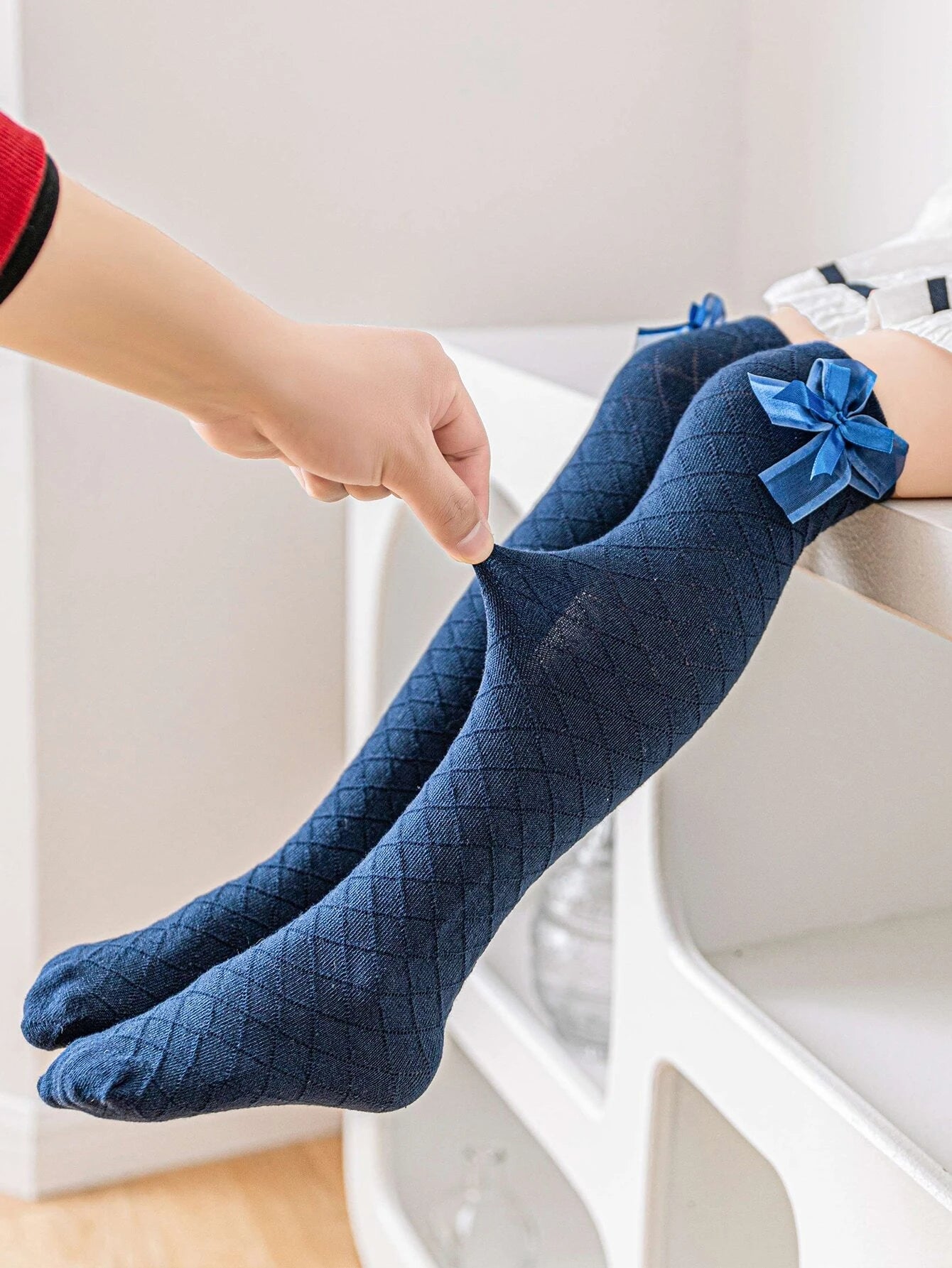 1pair Toddler Girls Bow Decor School Over The Knee Socks For Daily Life