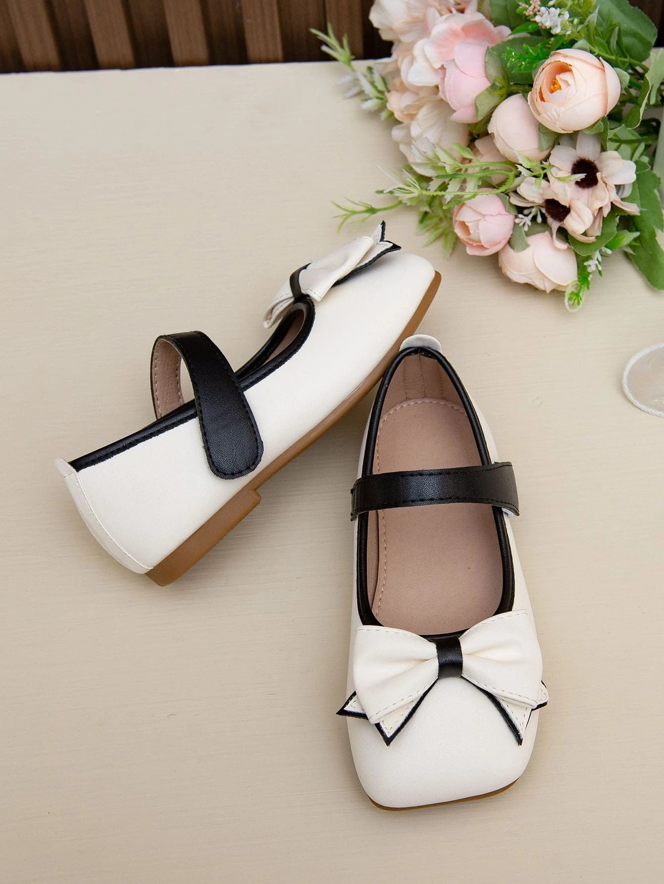 Girls Bow Decor Square Toe Mary Jane Flats