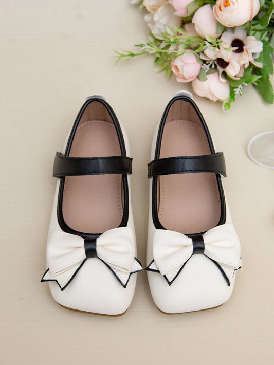 Girls Bow Decor Square Toe Mary Jane Flats