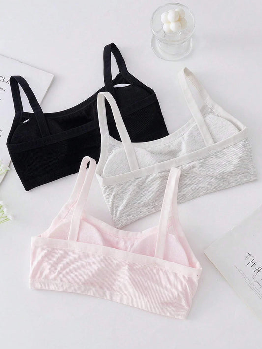 Tween Girl 3pcs Slogan & Cartoon Graphic Bralette