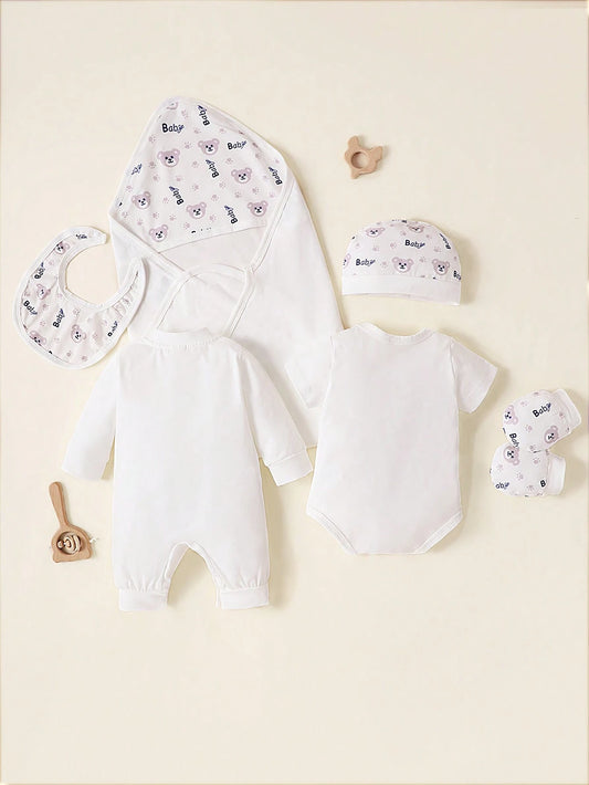 Newborn Baby Boy Cartoon Graphic Bodysuit & Jumpsuit & Blanket & Hat & Bib & Gloves