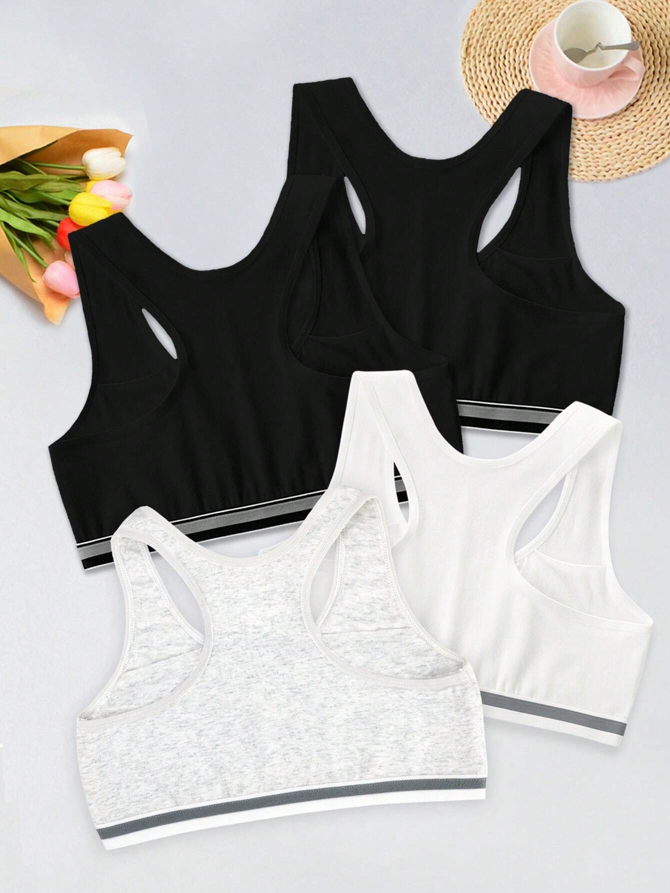 Tween Girl 4pcs Striped Trim Bralette