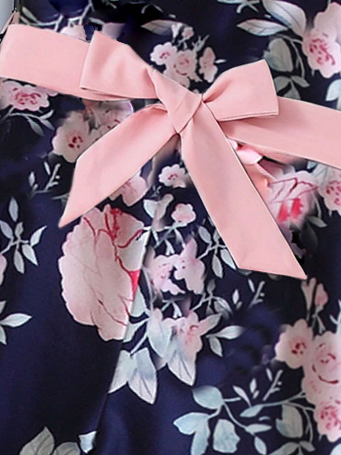 Tween Girl Floral Print Ruffle Trim Belted Jumpsuit