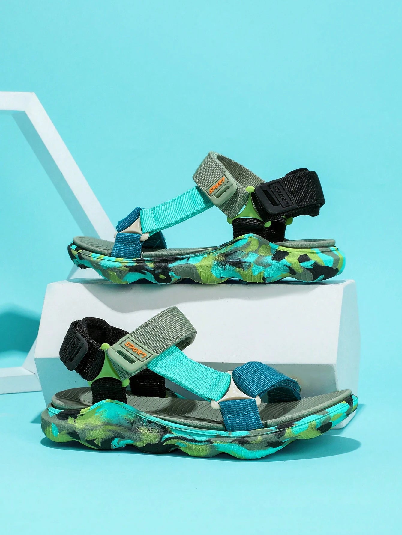 1 Pair Kids Boys' Summer Dual Strap Camo Sports Beach Sandals