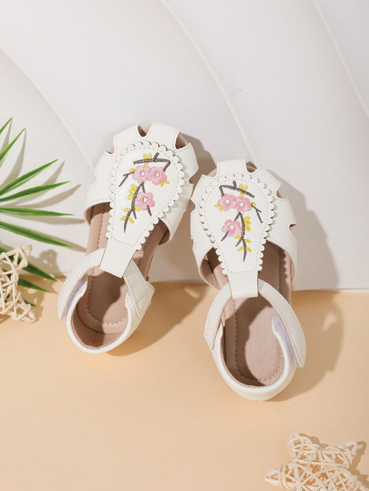 1 Pair Baby Girls' Hollow Out Flat Sandals With Embroidery Decor