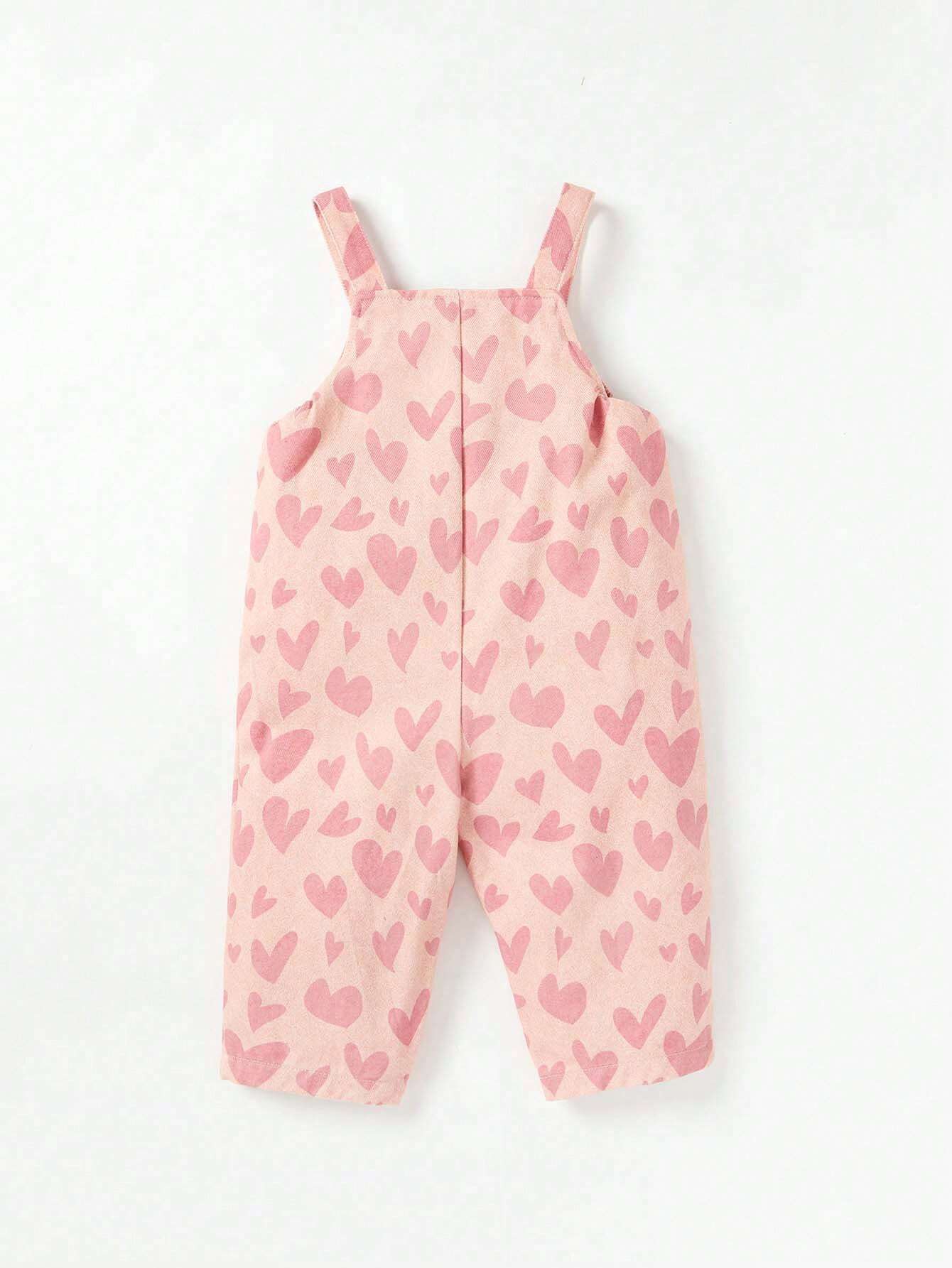 Cozy Pixies Baby Girl Allover Heart Print Overall Jumpsuit