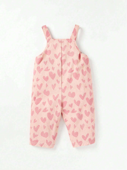 Cozy Pixies Baby Girl Allover Heart Print Overall Jumpsuit