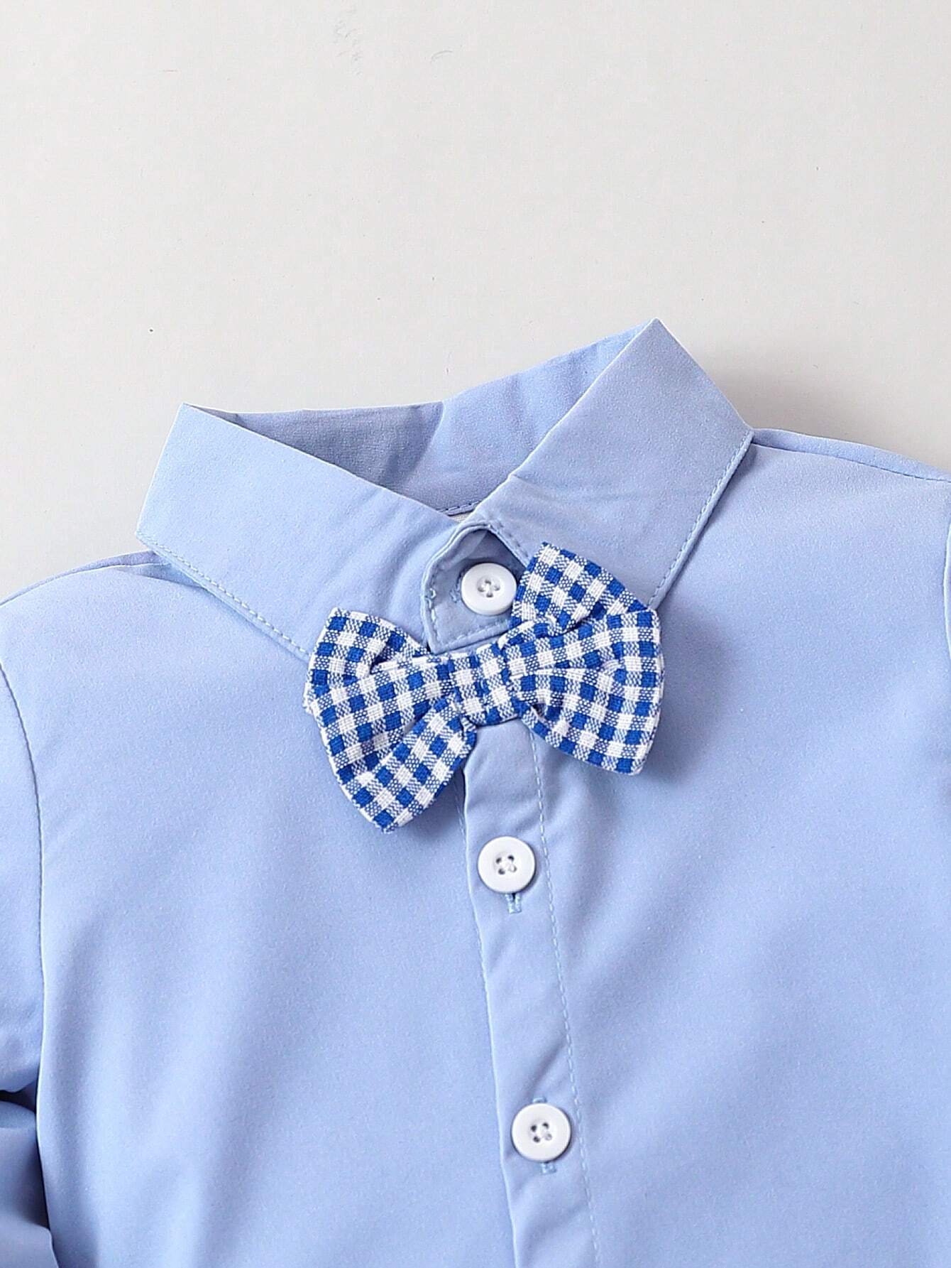 Baby Boy Gentleman Outfit With Bow Tie Shirt And Suspender Pants