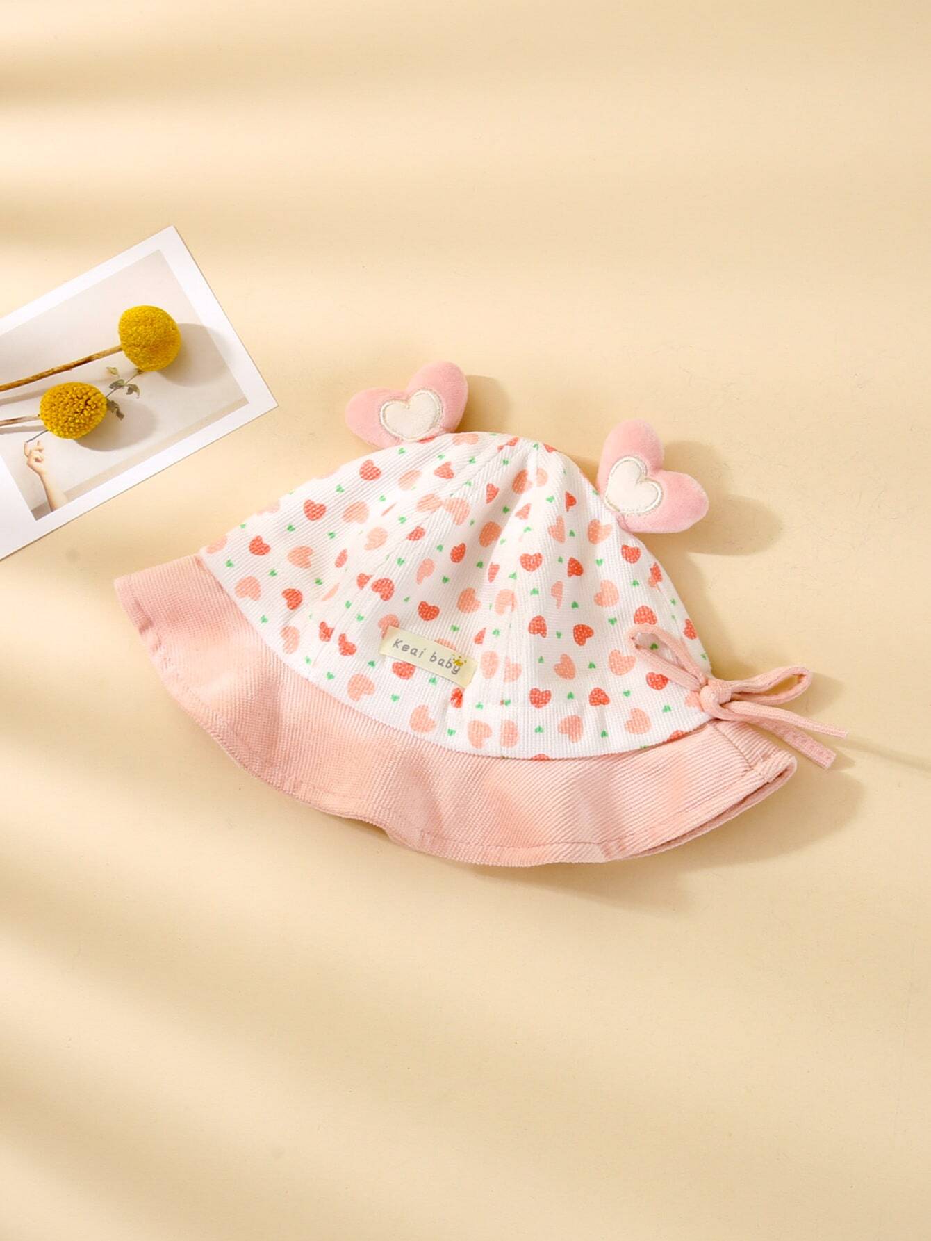 1pc Baby Girls' Cartoon Heart Bucket Hat