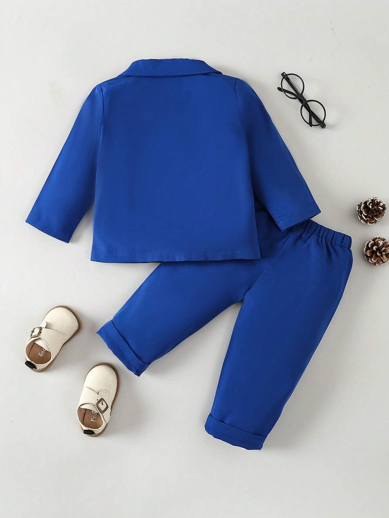 Glamorique Kids Baby Boy Contrast Collar Bow Front Blazer & Pants & Shirt