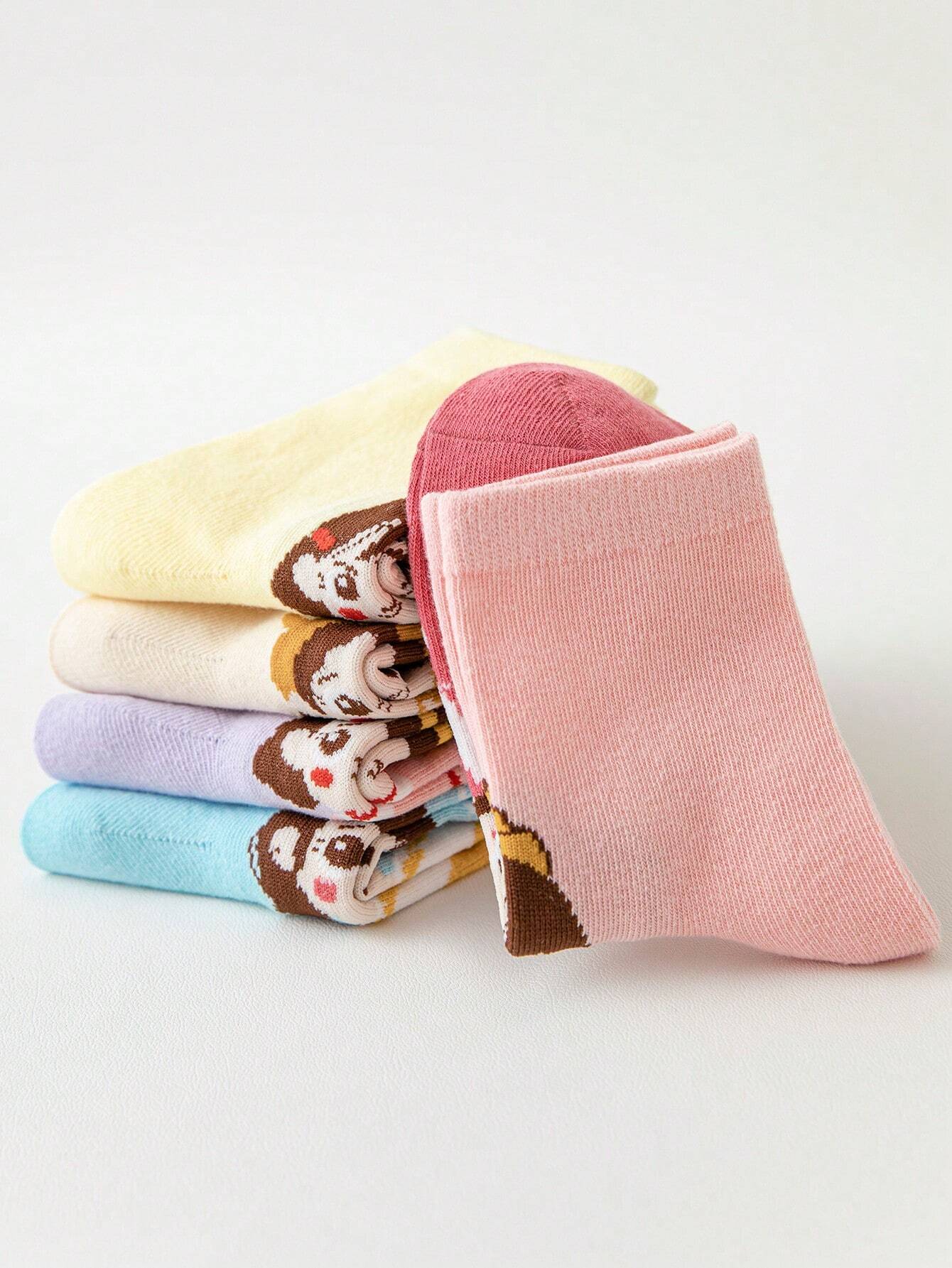 5pairs/Pack Unisex Kids Sweet Princess Style Mid-Calf Socks
