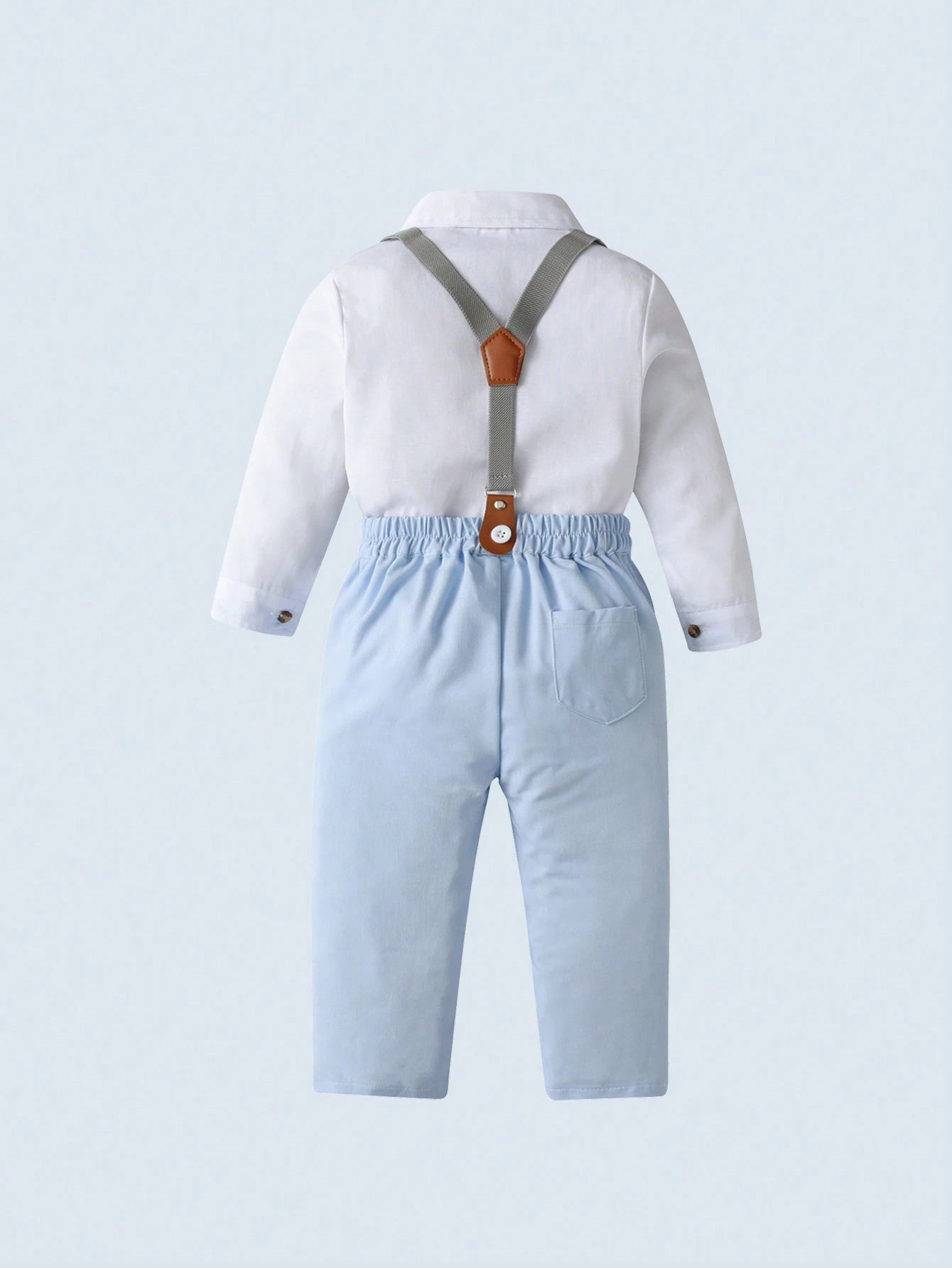 Baby Boys' Gentlemen Style Outfit With White Long Sleeve Shirt And Short Overalls With Bow Tie Detail