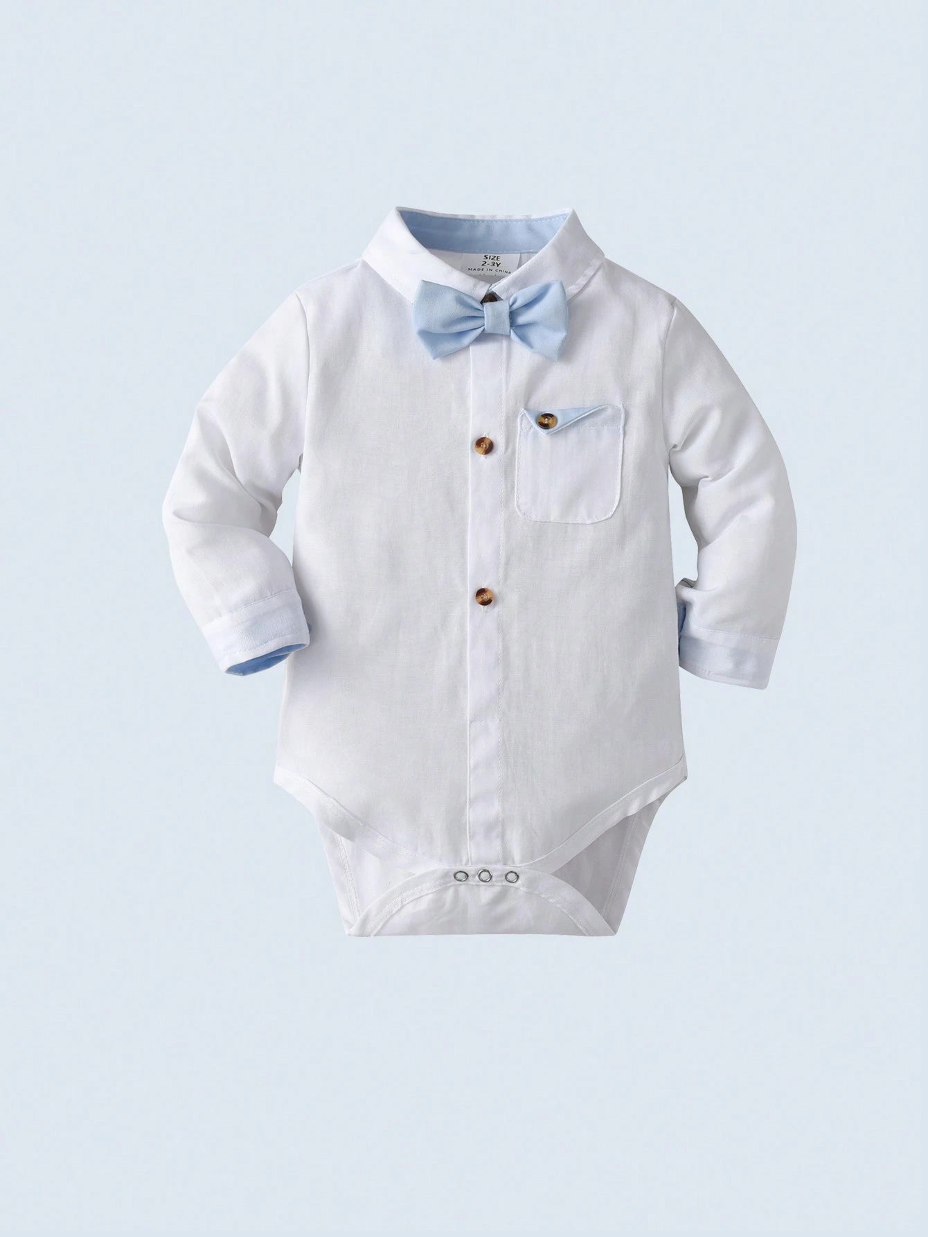 Baby Boys' Gentlemen Style Outfit With White Long Sleeve Shirt And Short Overalls With Bow Tie Detail
