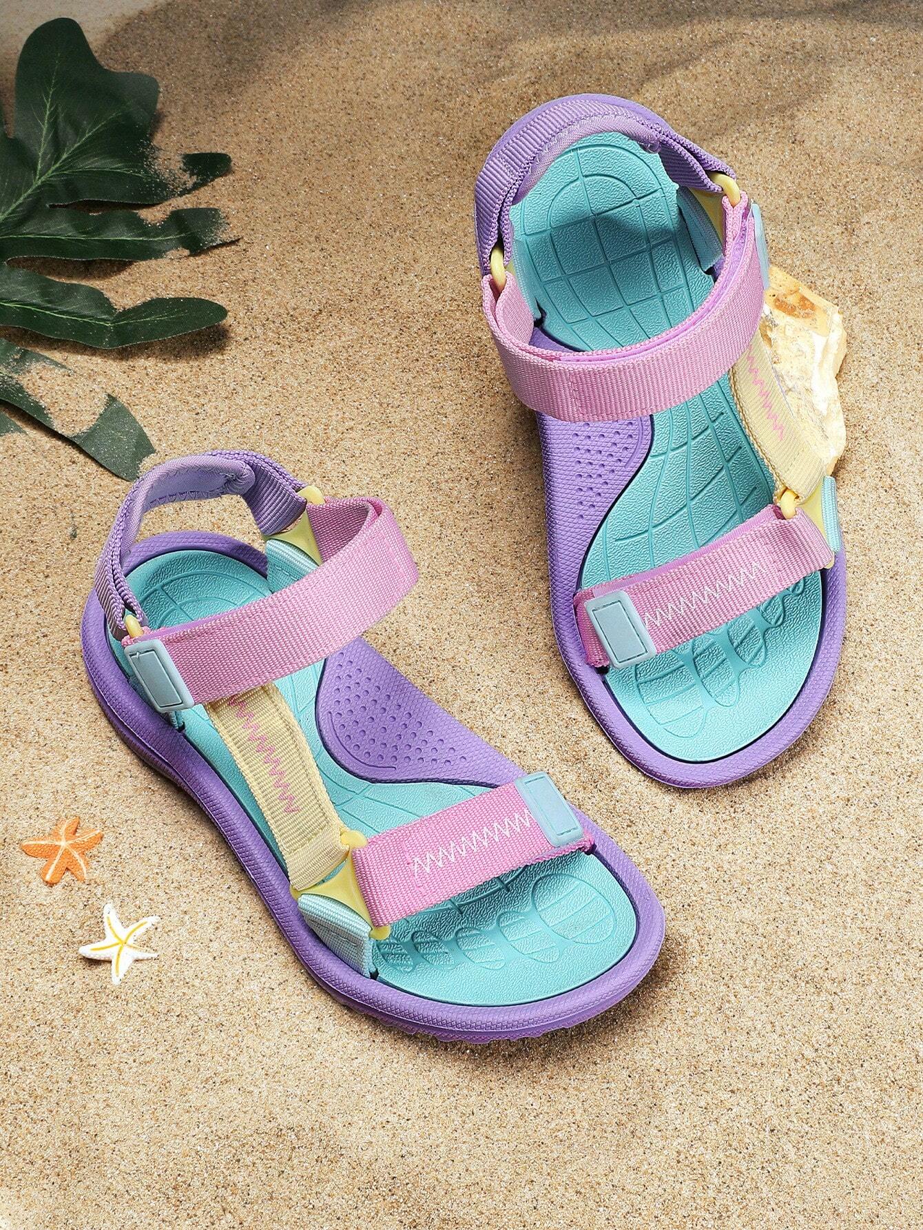 Girls Letter Tape Decor Hook-and-loop Fastener Sport Sandals Multicolor 2