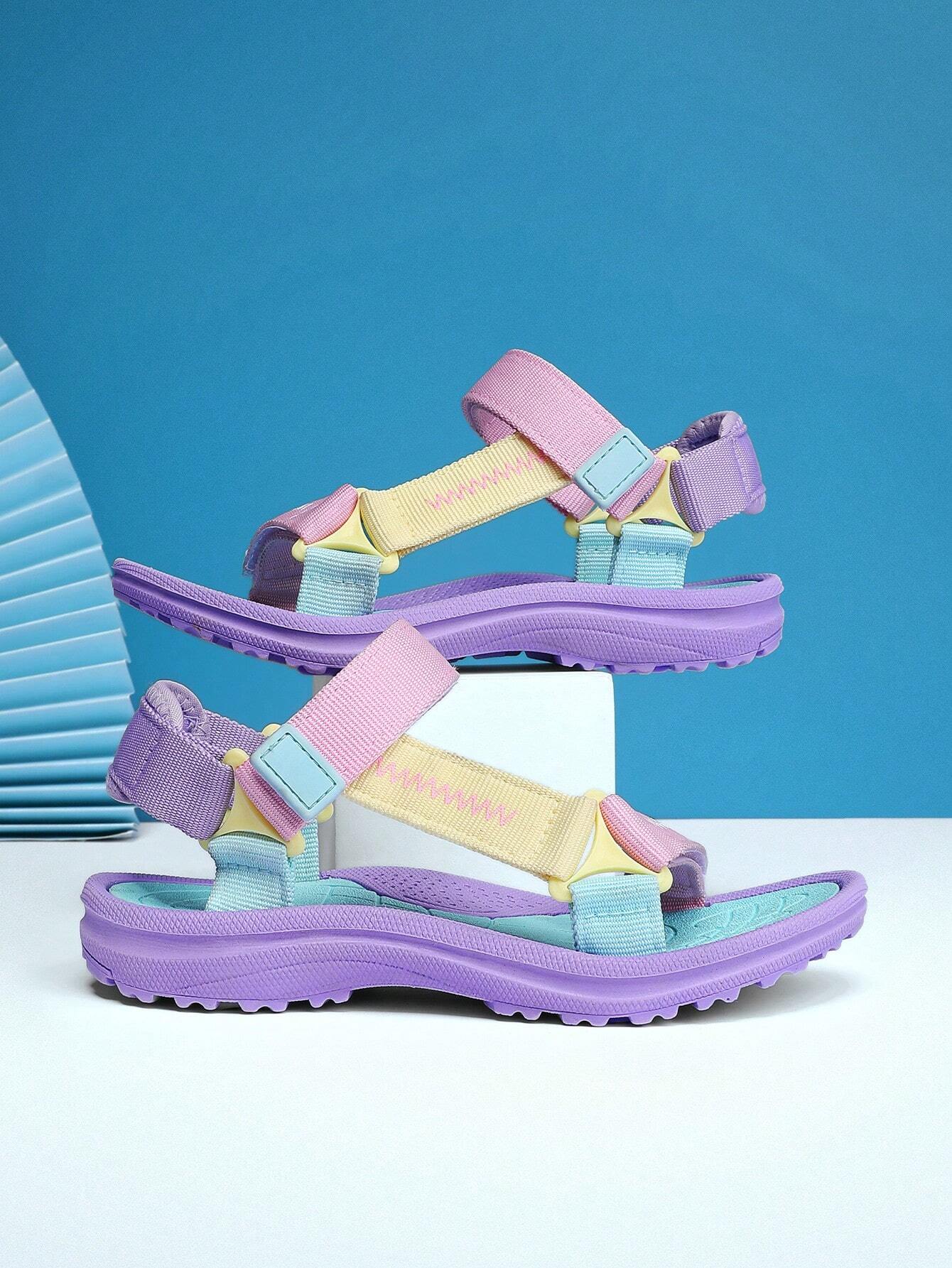 Girls Letter Tape Decor Hook-and-loop Fastener Sport Sandals