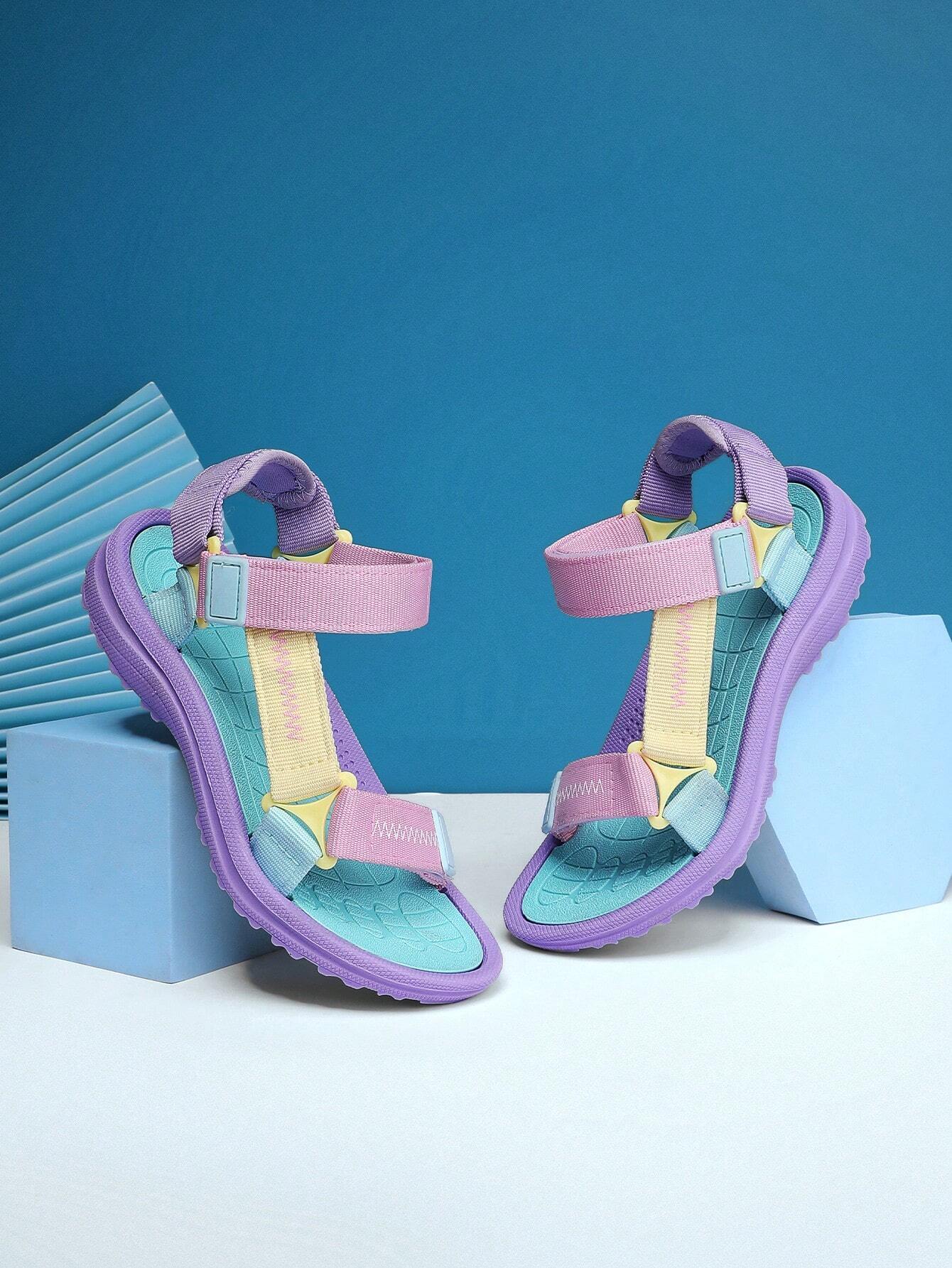 Girls Letter Tape Decor Hook-and-loop Fastener Sport Sandals