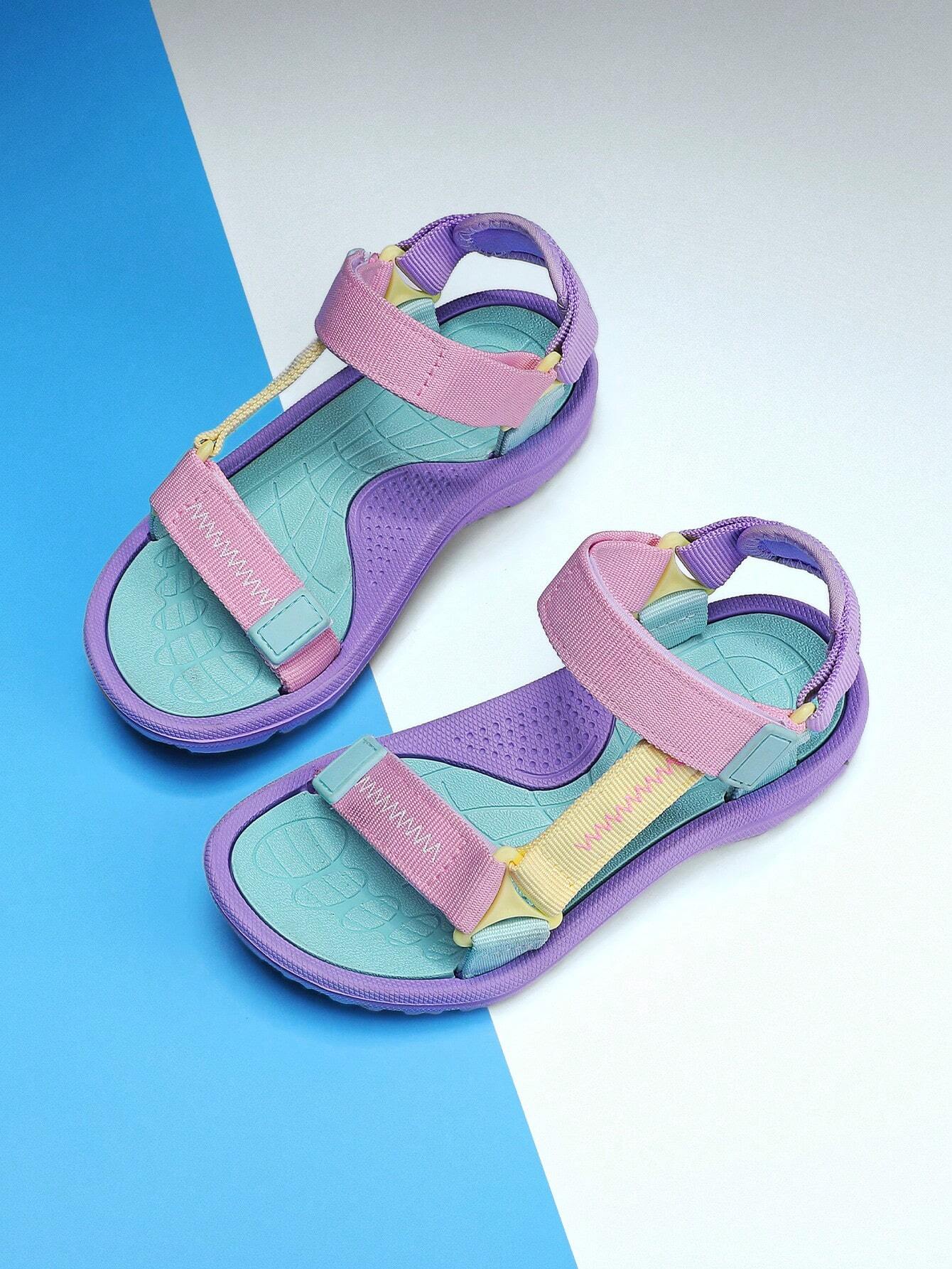 Girls Letter Tape Decor Hook-and-loop Fastener Sport Sandals