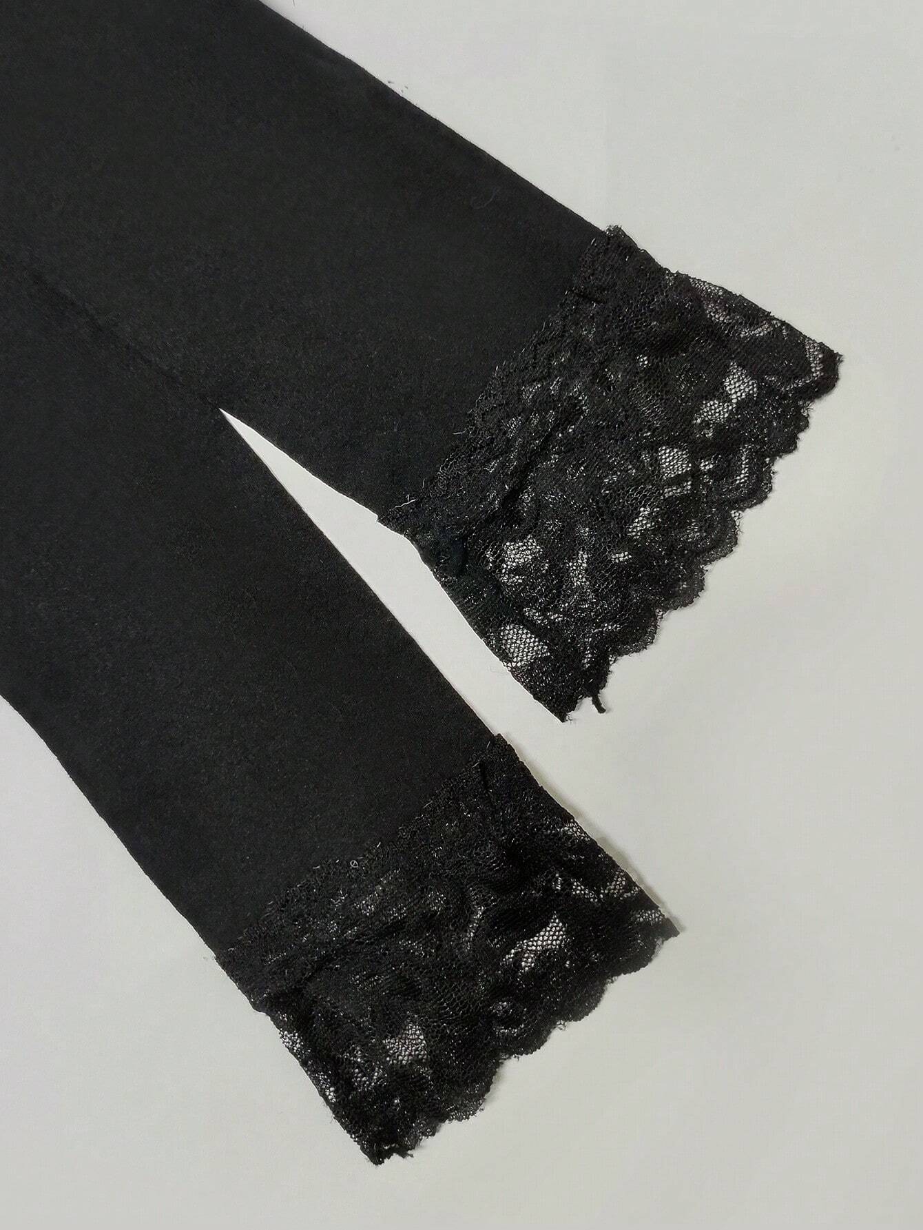 1pair Toddler Girls' Super Stretchy Lace Trimmed Seven-Point Leggings