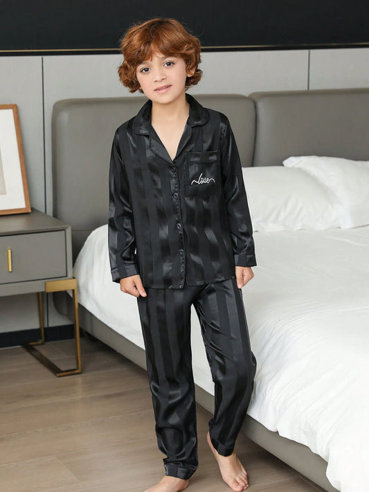 Tween Boy Satin Pajama Set Black