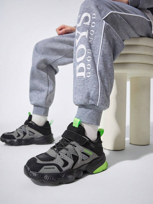 1 Pair Cool & Stylish Casual All-Match Kids' Mesh Colorblock Sneakers Black