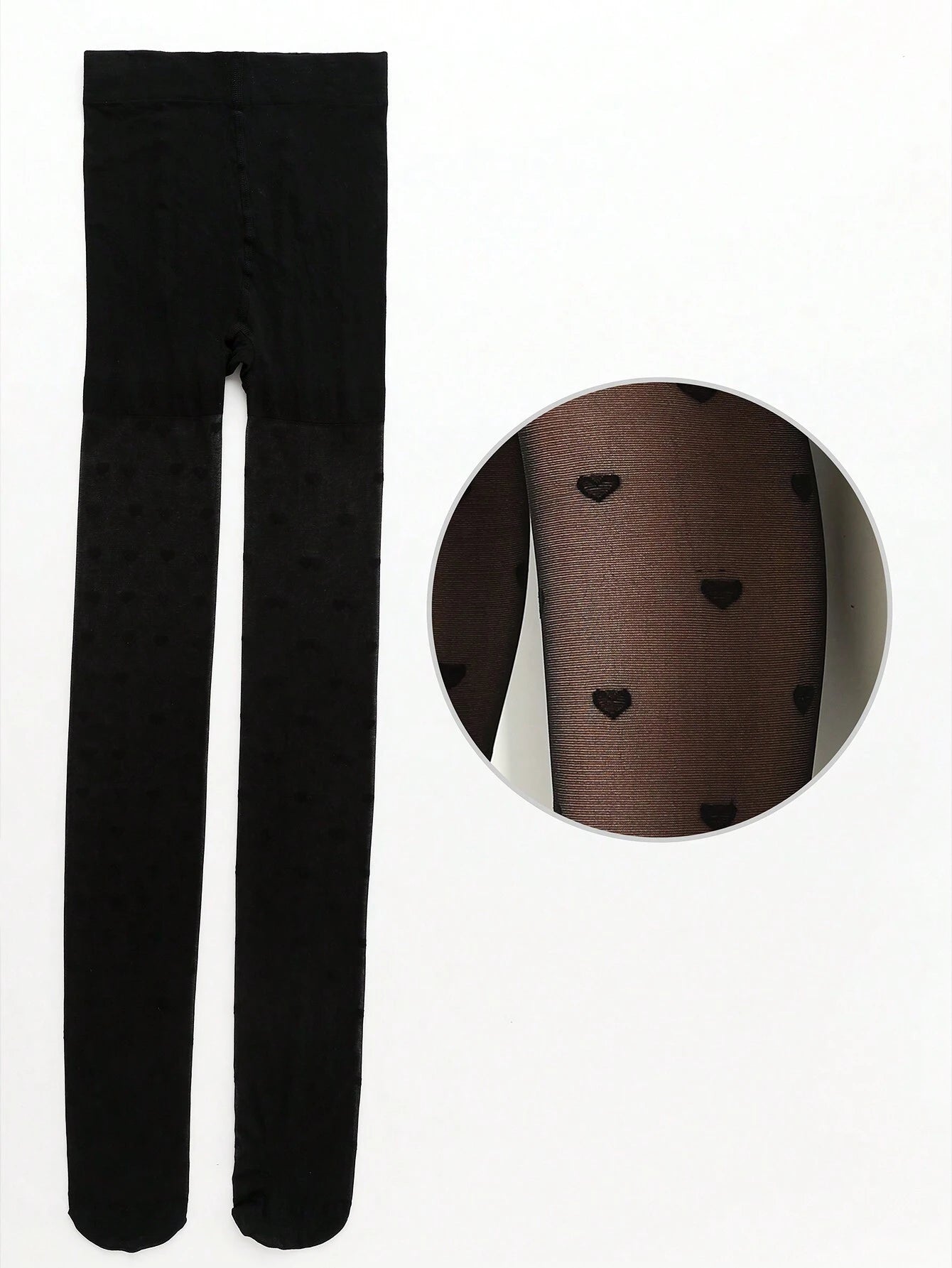 1pc Girls' Black Heart Pattern Jacquard Ultra-Thin And High Elasticity Pantyhose