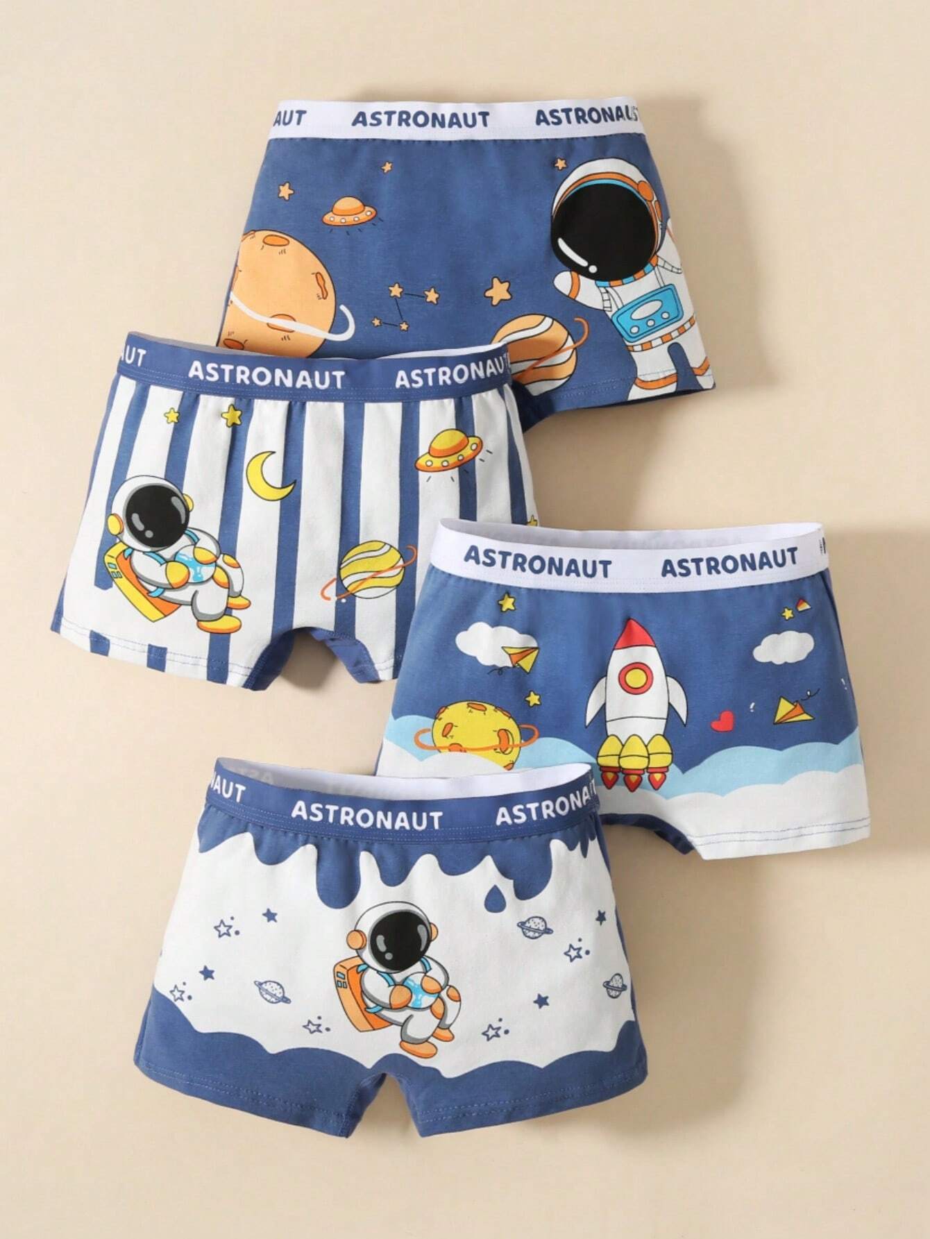 4pcs/Pack Young Boy Construction Vehicle Printed Boxer Briefs Blue