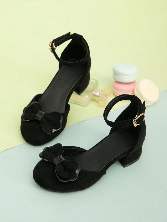 1pair Children's Fashionable Bowknot Decorated Flat Shoes Black