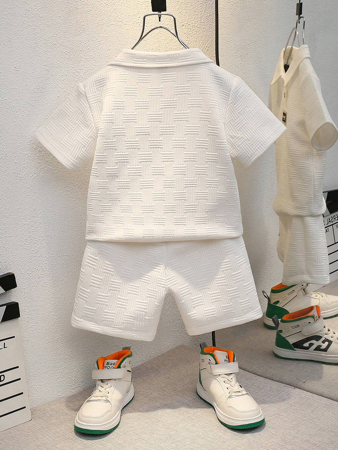 2pcs/Set Boy Casual Short Sleeve Polo Shirt With Letter Print And Shorts