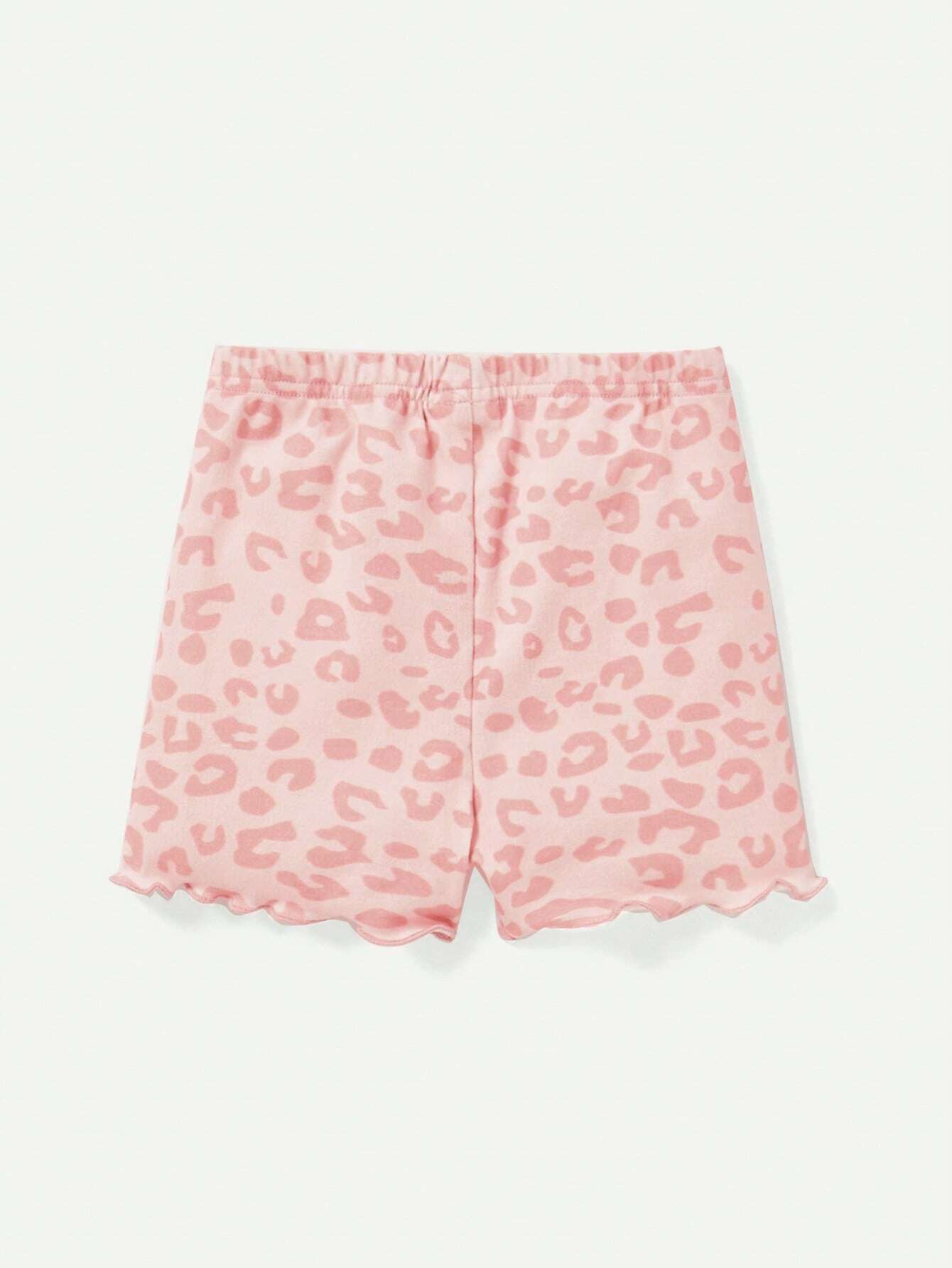Baby Girls' Round Neck Short Sleeve Leopard Print Top And Shorts Set Matching Set