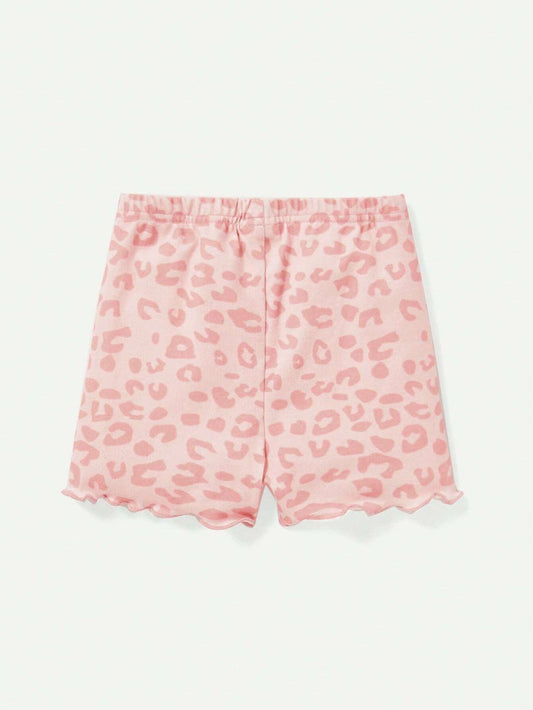 Baby Girls' Round Neck Short Sleeve Leopard Print Top And Shorts Set Matching Set