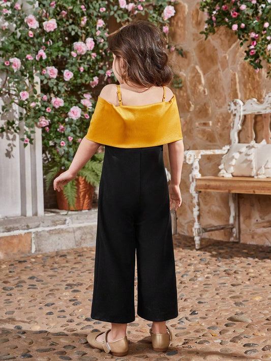 Young Girl's Colorblocking Sleeveless Jumpsuit With Hollow Out Detailing And Rhinestone