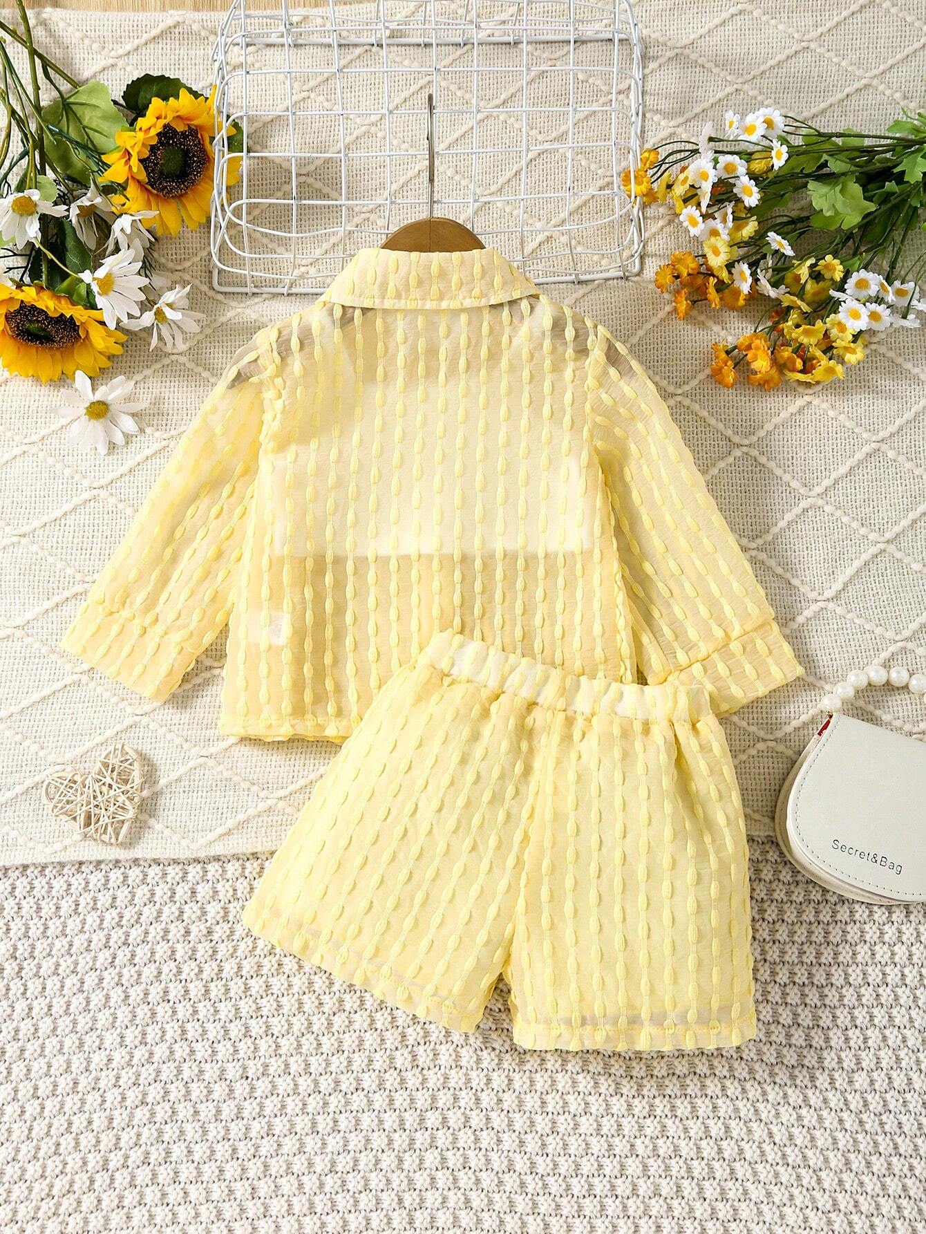 Baby Girl Solid Cami Top & Shorts & Button Up Shirt