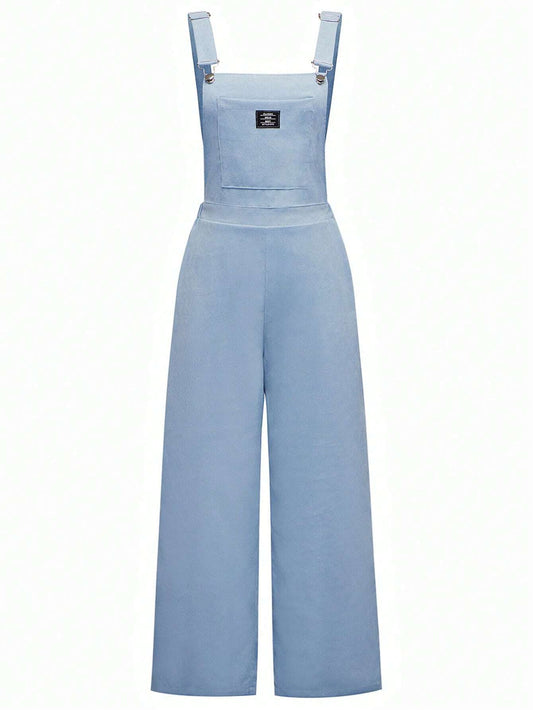 Teenage Girls' Letter Printed Dungaree Jumpsuit Blue