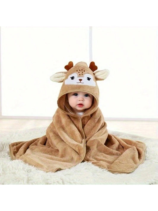 1pc Baby Swaddle Blanket Deer Cartoon Pattern Coral Fleece Bath Towel Soft Absorbent Skin-Friendly For Newborn Bathing 80 Cute Elk