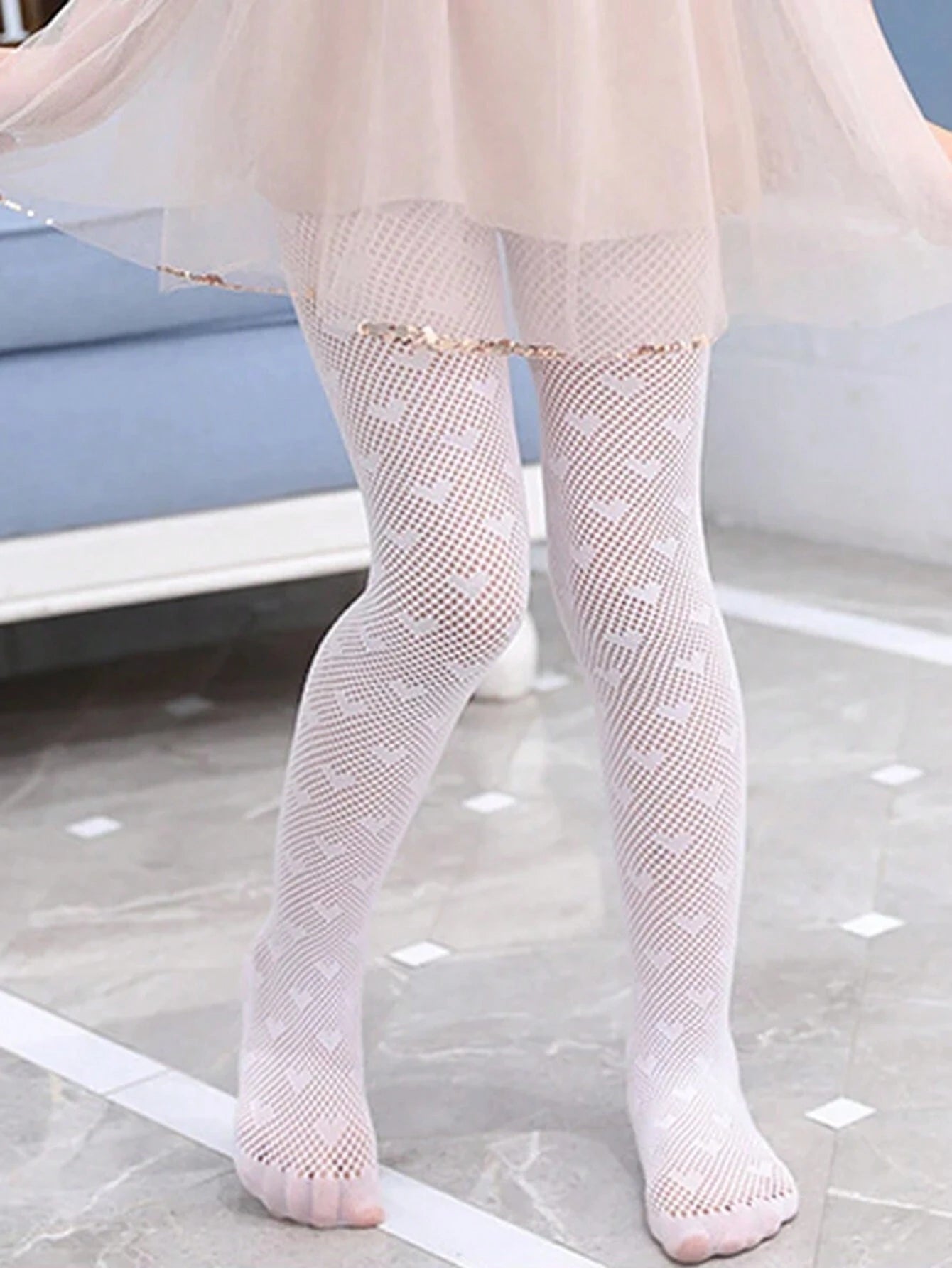 2pairs Girls' Mesh Heart Patterned Leggings