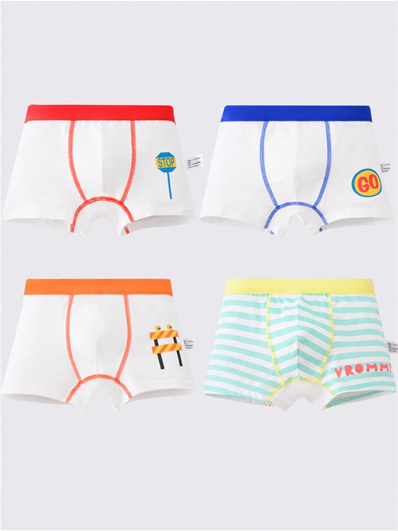 4pcs/Pack Young Boy Construction Vehicle Printed Boxer Briefs