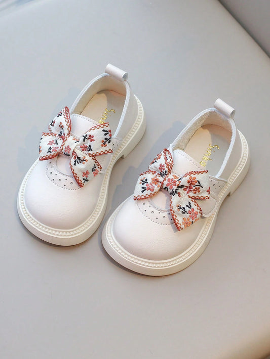 Children's College Style Bow Knot Soft Bottom Leather Shoes Girls' Shoes